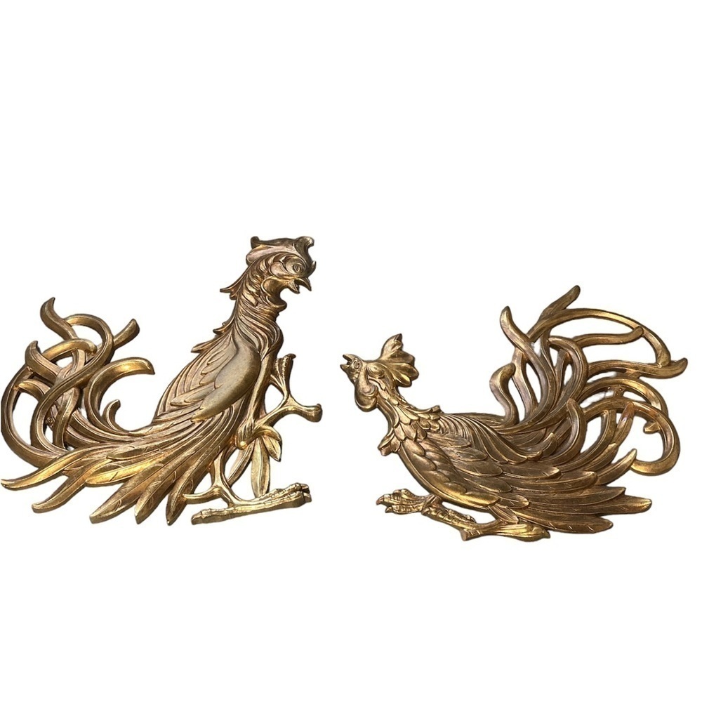 Vintage chicken roosters fighting cocks wall hanging artworks by syroco